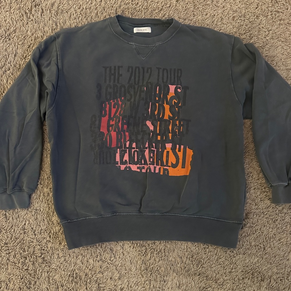 Anine Bing women’s Ramona Street Dark Gray Graphic Crewneck Sweatshirt sz L - Picture 2 of 7